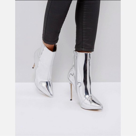 NWOB Aldo Loreni Silver Metallic Stiletto Dress Booties - Picture 3 of 5